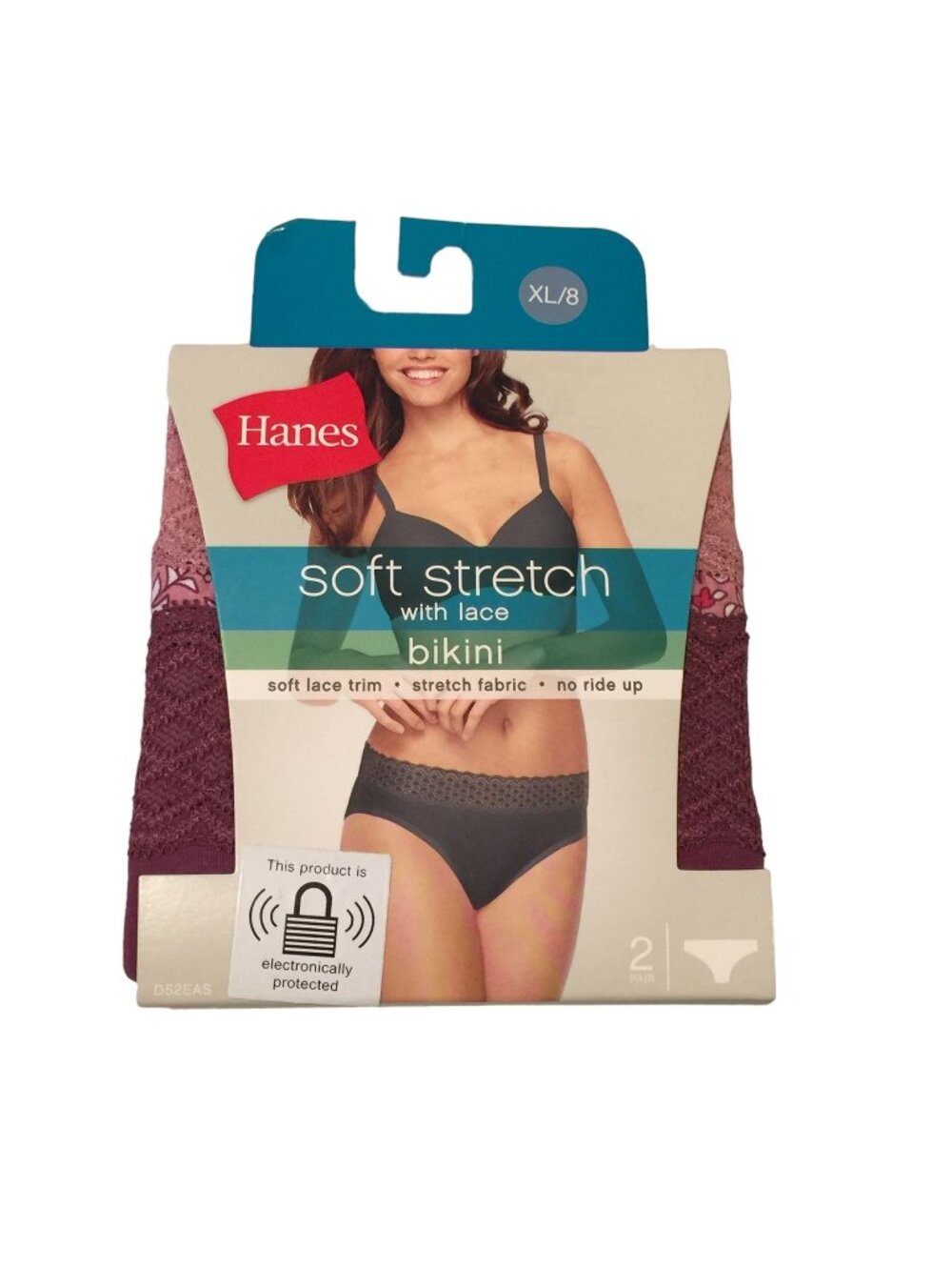 HANES Ladies XL/8 Soft Stretch Bikini with Lace 2 Pairs Plum Rose